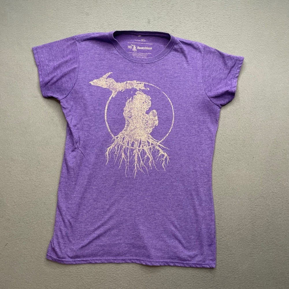 MI RootsWear Women T-Shirt Purple Heather Cotton Poly XL Michigan State Pride